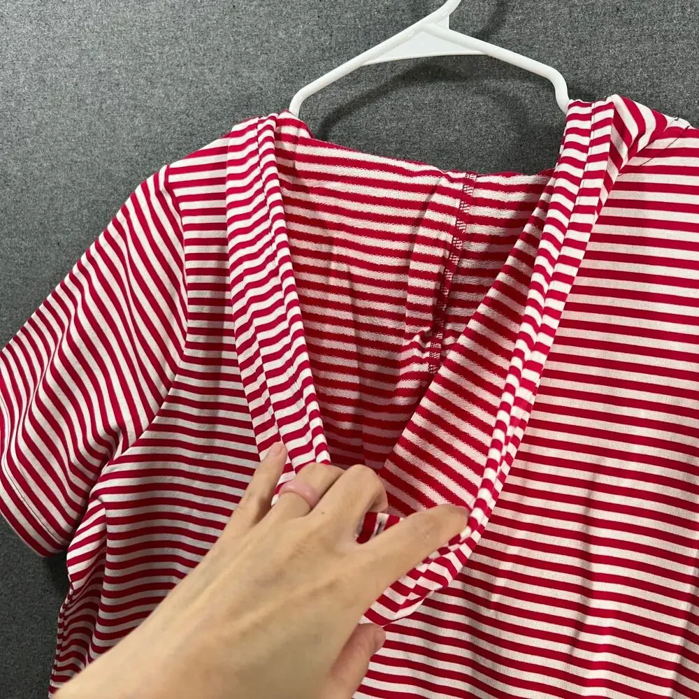 Denim & Co. Beach French Terry Hooded Cover-Up with Pockets Red Size Large - Picture 11 of 11